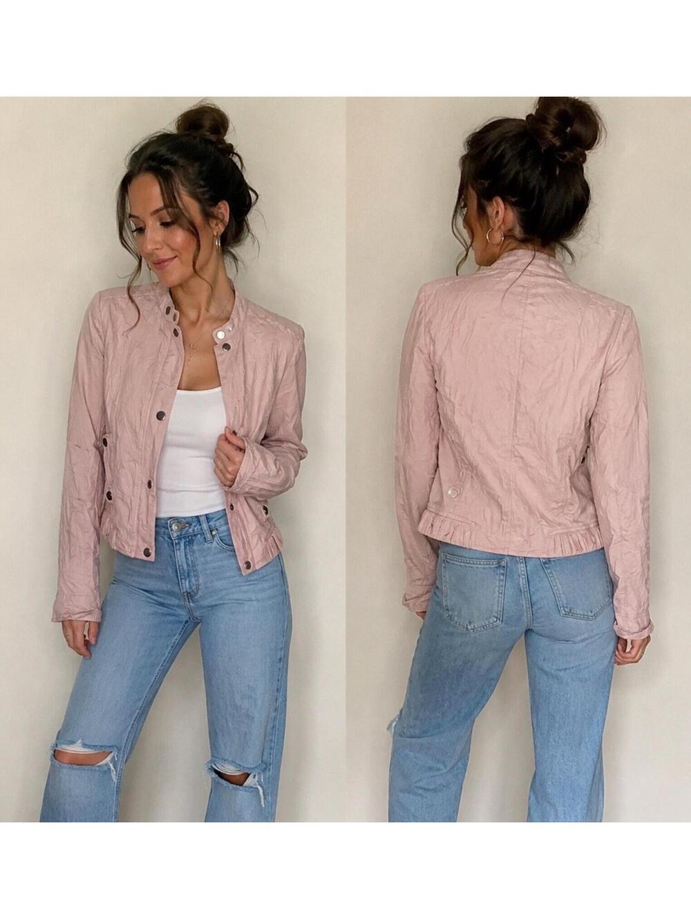 Women’s Mauve Faux Suede Moto Jacket Cropped Zip Biker Size S Biker Grunge Y2k